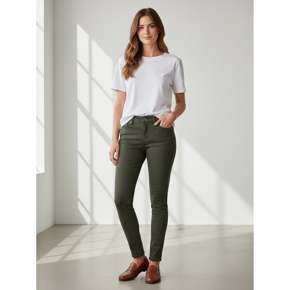 🌻Lila Ryan Skinny Jeans  Olive Green Stretch Mid Rise Denim Pants Size 28